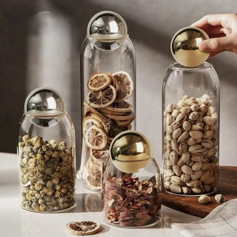 Kitchen grain storage tank transparent glass bottle storage tank tea can coffee can wholesale ornament