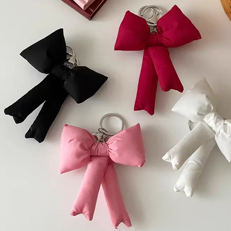 Cute Stuffed 3D Bow Key Ring Y2K Sponge Bowknot Keychain Charm Trendy Pink Bag Pendant Backpack Hanging Jewelry Decoration