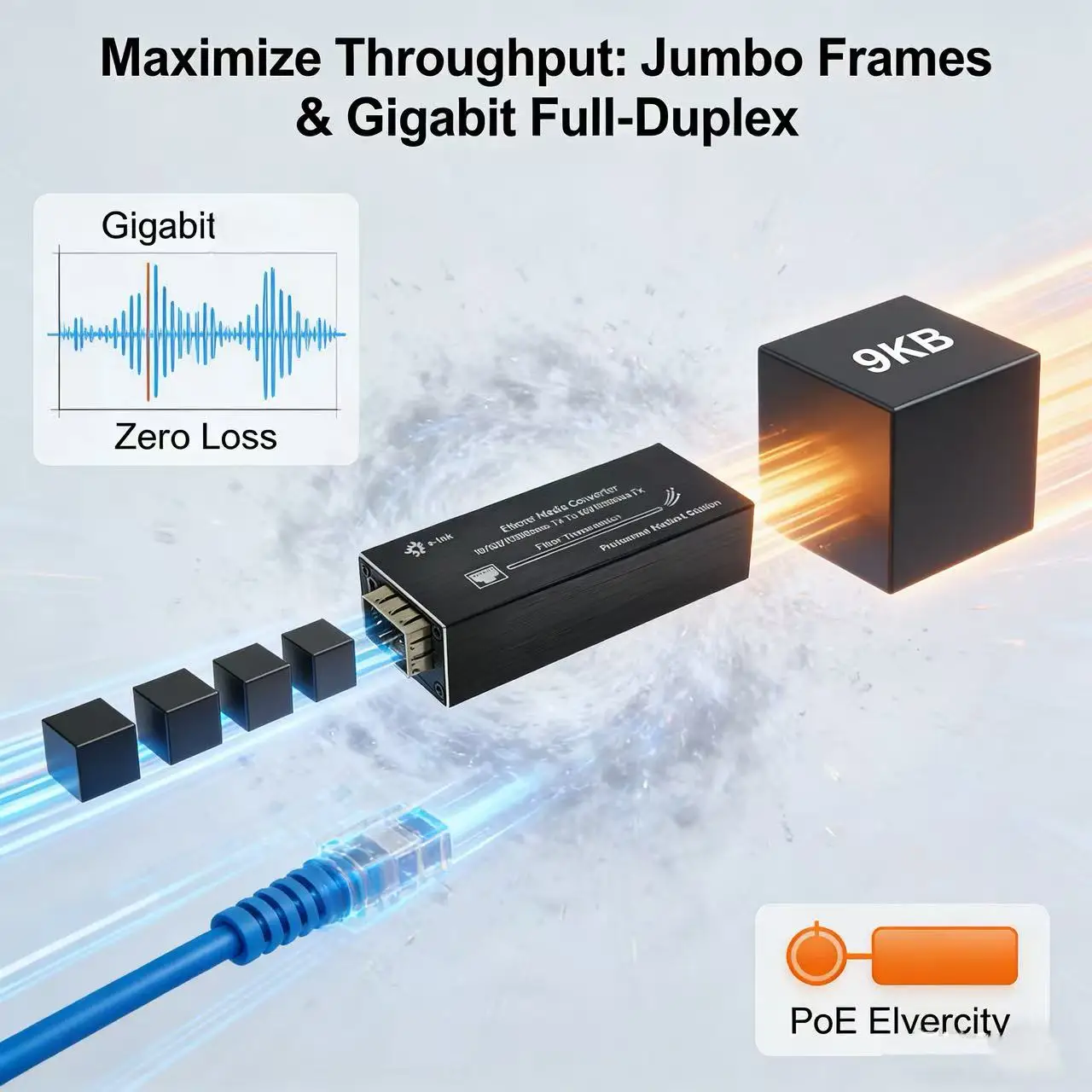Micro Mini 802.3at PoE+ PD 10/100/1000BASE-T to 100/1000BASE-X SFP Media Converter
