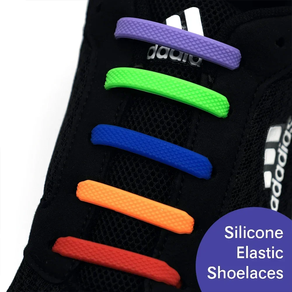 16pcs/Lot Lazy Shoes Accessories Elastic Silicone Shoelaces Shoelace Creative Kids Adult Sneakers Quick No Tie Rubber Shoelaces