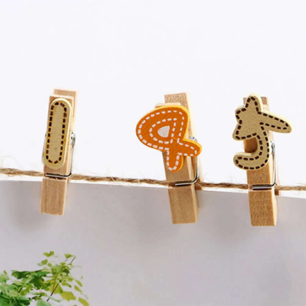 1Set Lovely Numbered Wooden Clips Multi-Purpose Photo Clamps for Hanging Pictures Organizing Papers Classroom Home Office Decor