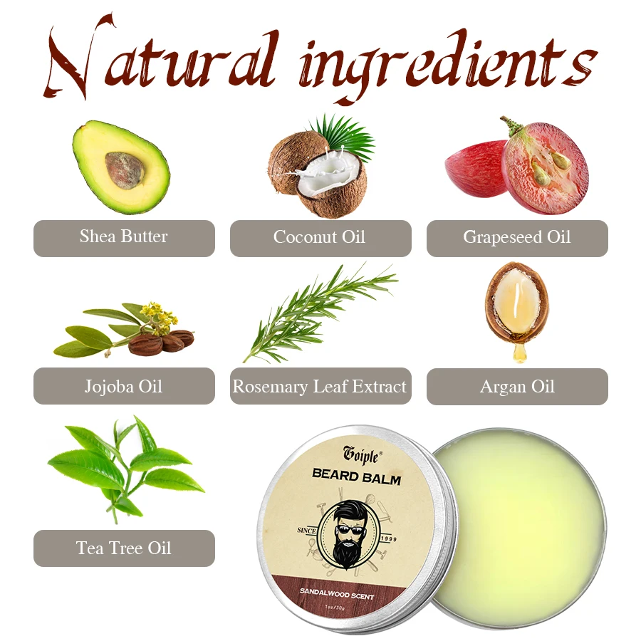30g Natural Shea Butter Beard Balm for Men Facial Hair Beard Growth Wax Moisturizing Smoothing Mustache Cream Beard Care view 4