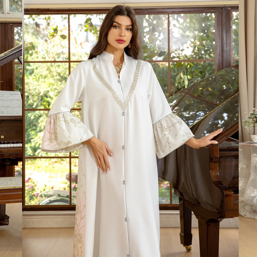 무슬림 여성 자수 옴브레 프린트 긴 원피스 아바야 두바이 터키 카프탄 이슬람 자랄라비야 로브, 파티 가운 아바야스, 2025 신상 패션