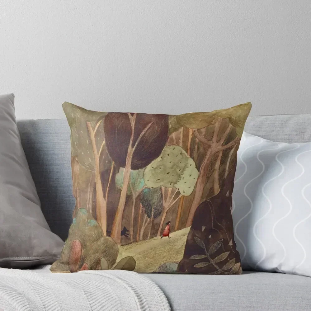 A Girl and a Dog are Walking in a Deep Green Forest Throw Pillow Couch Pillows Decorative Cushions pillow