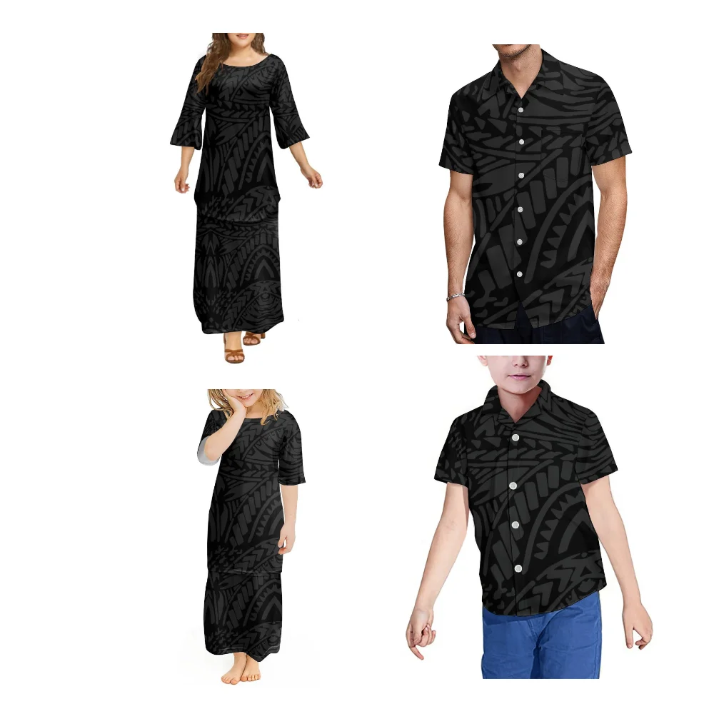 Puletasi-Robe moulante élégante à manches évasées pour femmes, chemise de poche pour hommes, conception d'impression respectée, vêtements de maison