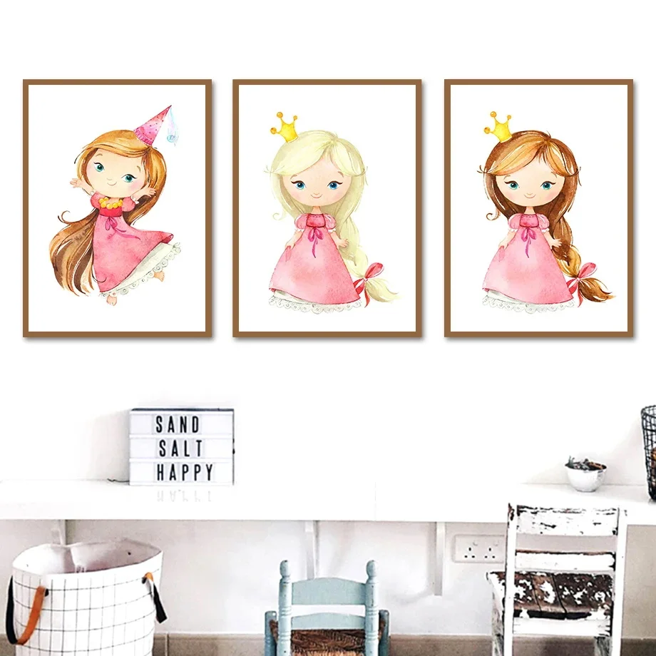 Cartoon Castle Princess Crown Swing Carriage Wall Art Canvas Painting Nordic Posters And Prints Wall Pictures Kids Room Decor