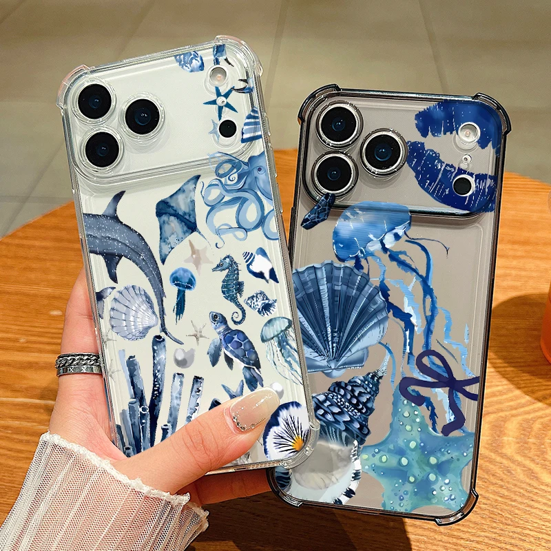 Funda de teléfono de silicona con forma de ballena y tortuga para iPhone Air 17 Pro Max 16 15 Pro Max 14 13 12 Pro Max 11, funda suave transparente a prueba de golpes