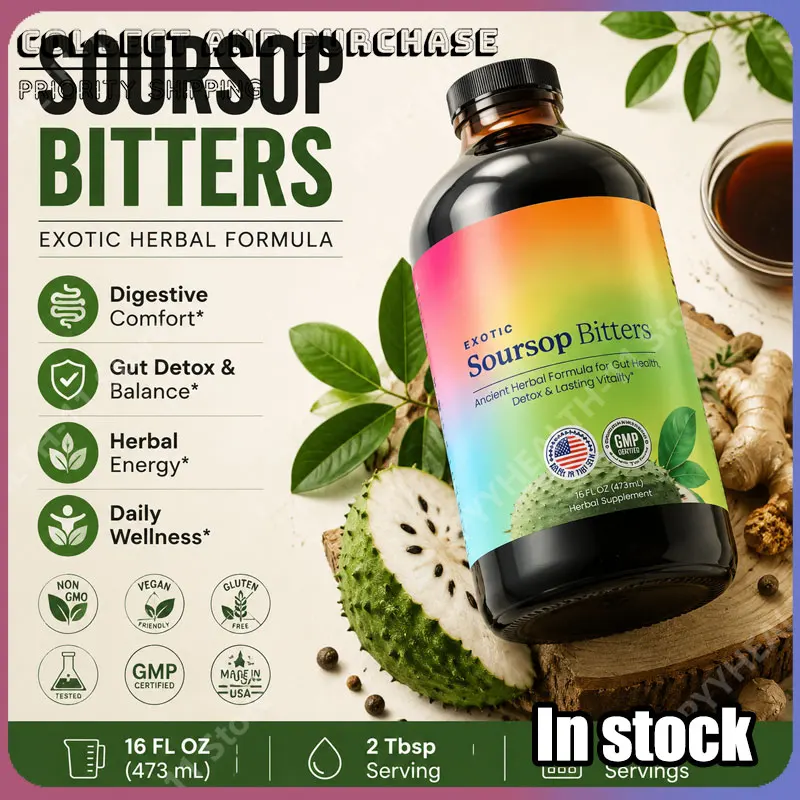 Soursop Bitters Liquid 16 Fl Oz Organic Herbal Guanabana Blend with Black Seed Moringa Vegan Digestive Comfort Supplement 473 ML