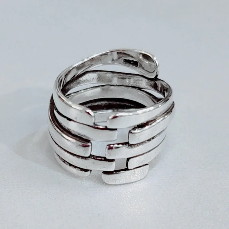 PANJBJ 925 Sterling Silber Multilayer Unregelmäßige Geometrische Ring für Frauen Einfache Charme Retro Schmuck Geschenk Dropshipping – Detail 33