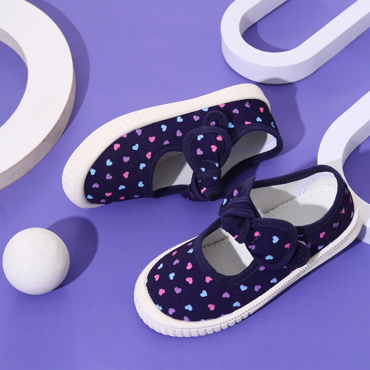 Girls' Canvas Shoes, Casual Sneakers with Cute Bow and Velcro Print, Wide Design Suitable for Indoor and Outdoor Wear in All Seasons
