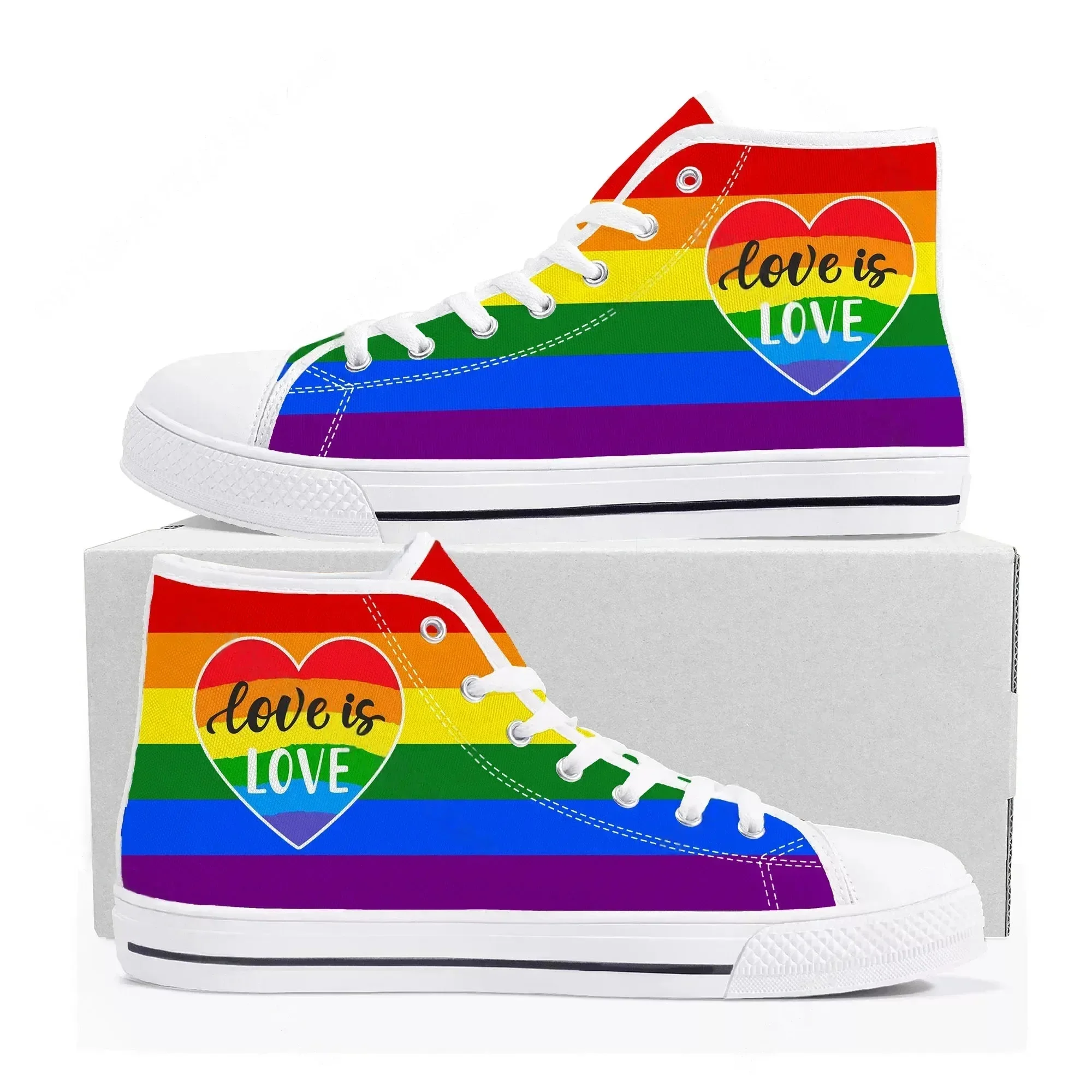 LGBT ocmogic Pride Rainbow High Top Sneakers pour hommes, femmes et adolescents, baskets en toile décontractées, chaussures sur mesure, personnalisables