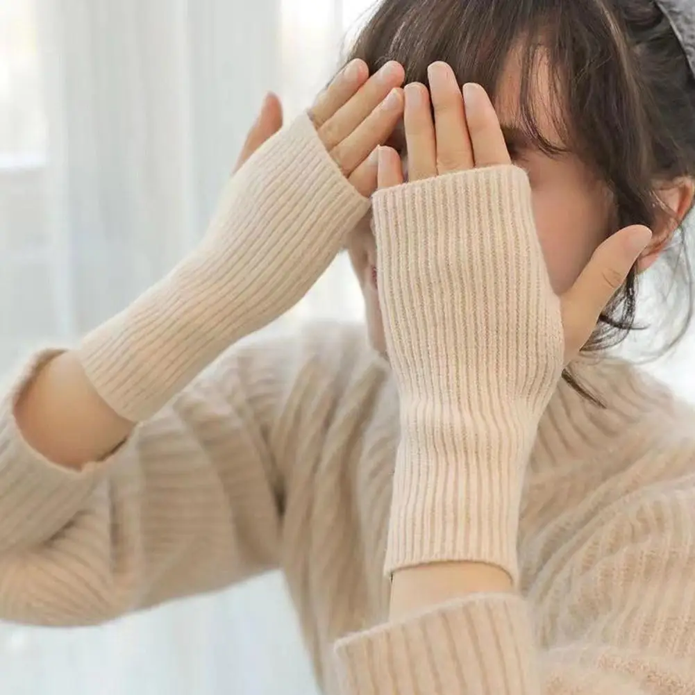 Half Finger Gloves for Women Winter Soft Warm Wool Knitting Arm Gloves Soft Warm Half Finger Handschoenen Unisex Mitten Guantes image 5