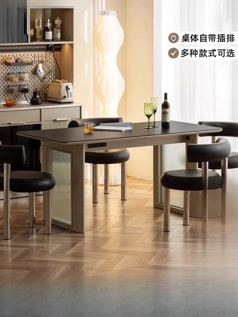 Italian light luxury, minimalist rectangular Eno rock slab dining table, household rock slab dining table