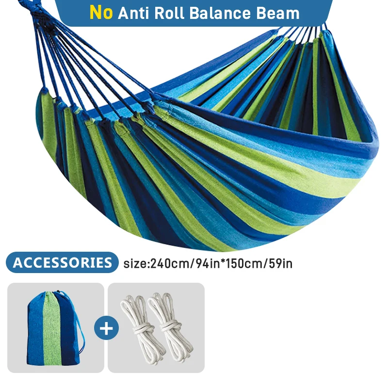 Doppie amache da campeggio all\'aperto portatile in tela di cotone appeso letto a dondolo sedia a dondolo per giardino Patio cortile 180x150cm blu