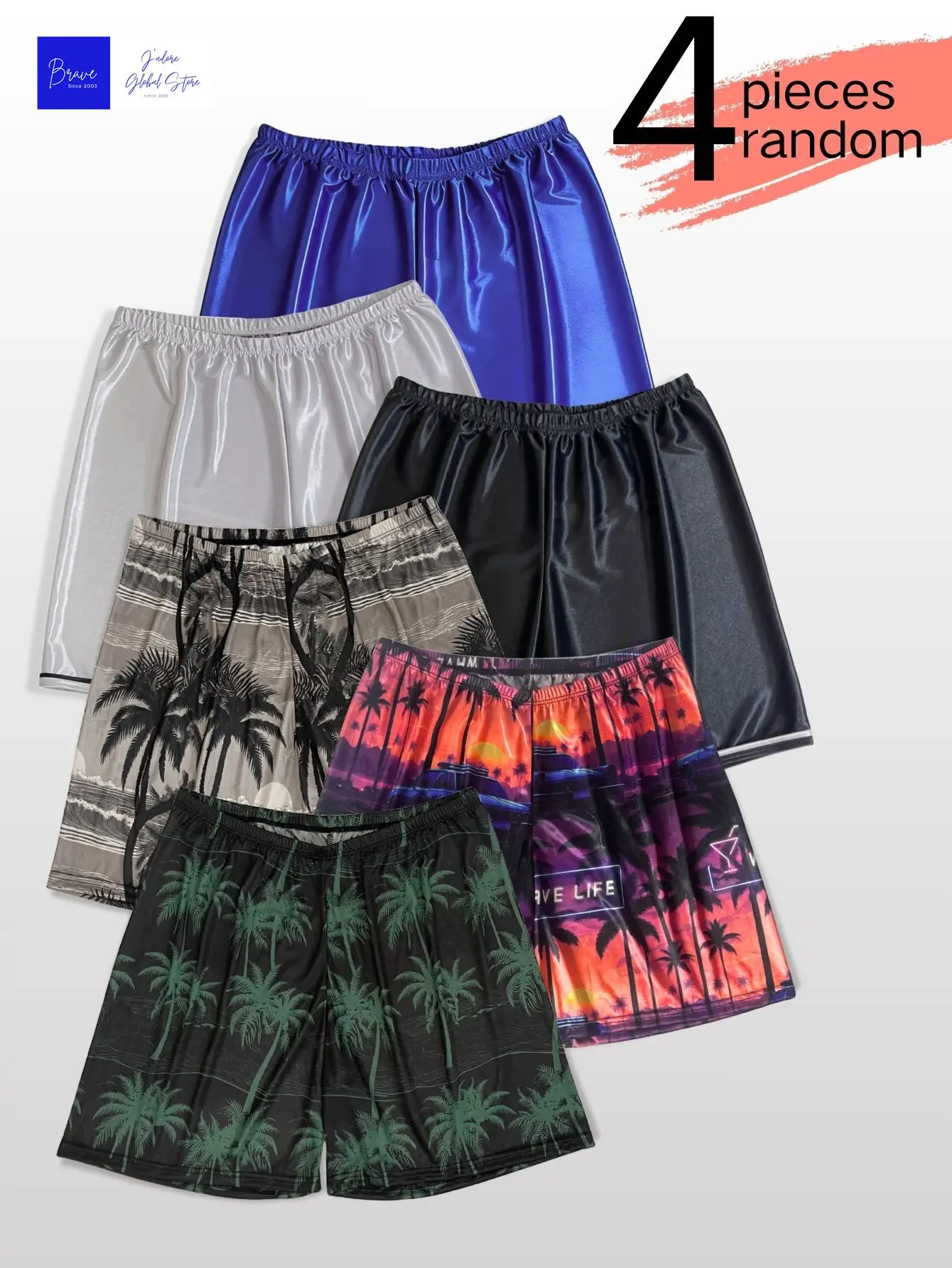 

Men's 4-Pack Shiny Satin Sheer Boxer Shorts Funny Print Aloha Pants Lightweight Transparent Underwear Sexy Nightwear Lingerie