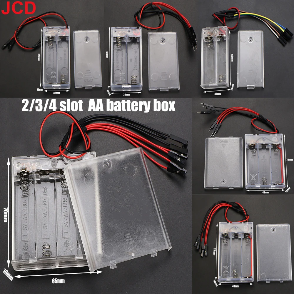 JCD 1pcs 3V 4.5V 6V AA Terminal Wire Battery Box with Switch Male/Female Connector DIY Craft Model Accessories