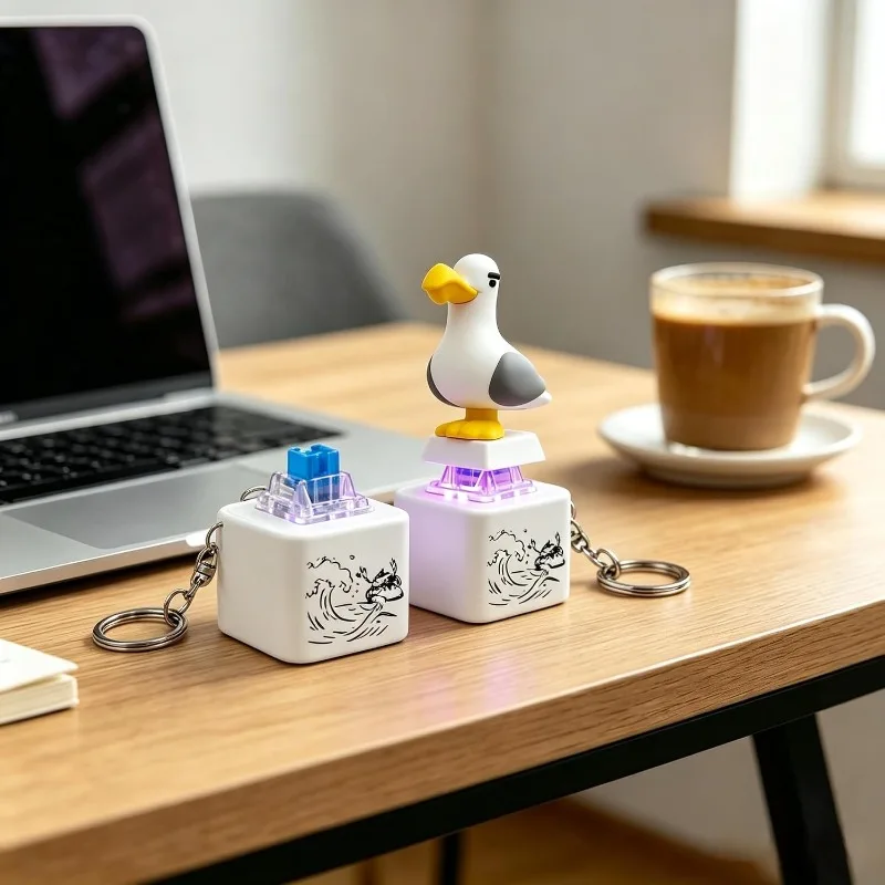 For Mine Seagull Keycap Keychain Luminous Sounding Stress Relief Creative Fidget Toy Portable Electronic Pendant for Adult