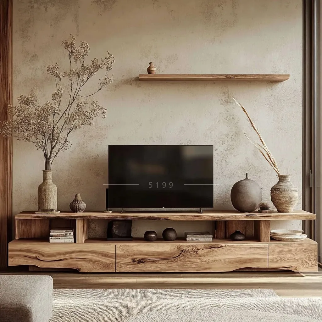 

Solid wood TV cabinet, minimalist retro log style living room floor locker