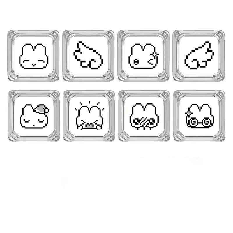 4Pcs Cute Kawaii Pixel Rabbit Keycap Transparent RGB Backlit For MX Switch Mechanical Keyboard DIY Personalized Decoration