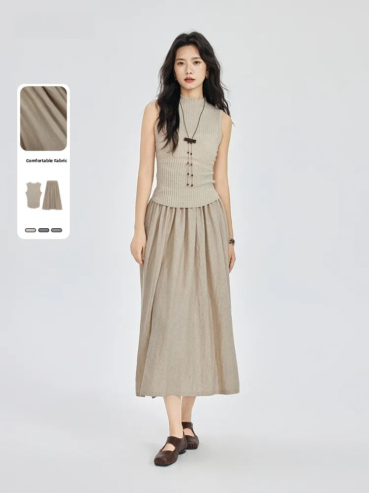 

Faionable Two-Piece Set Dr Memory's Starting Point Autumn New Sle Ele Quali Women's Clothing round Ne Vest Top