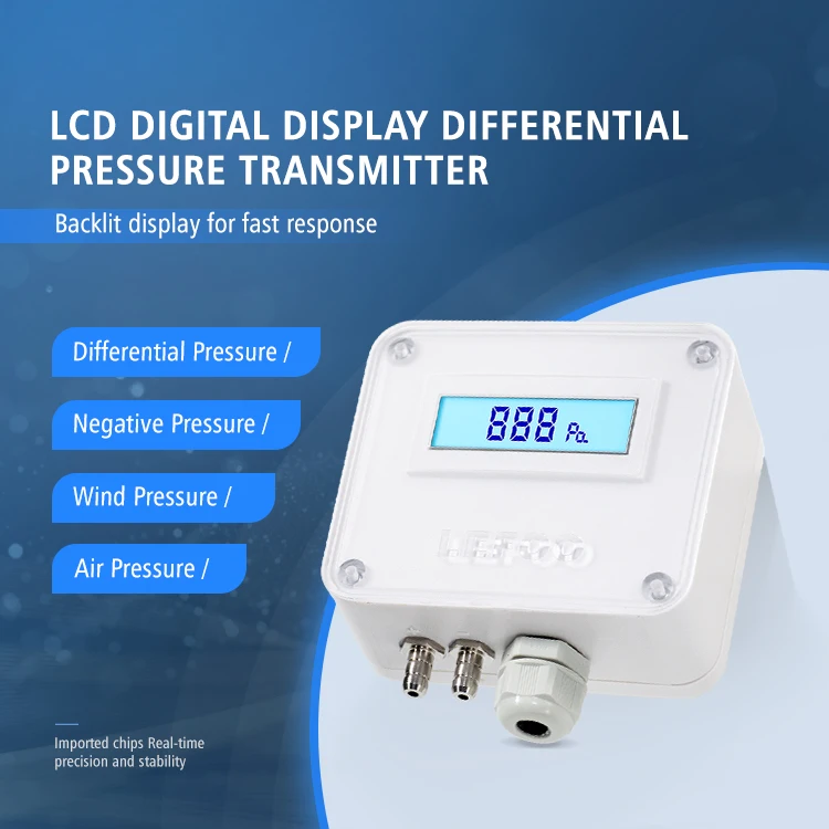 LEFOO Transmisor de Presion Diferencial industrial Differential hvac Air Pressure Transmitter sensor with display