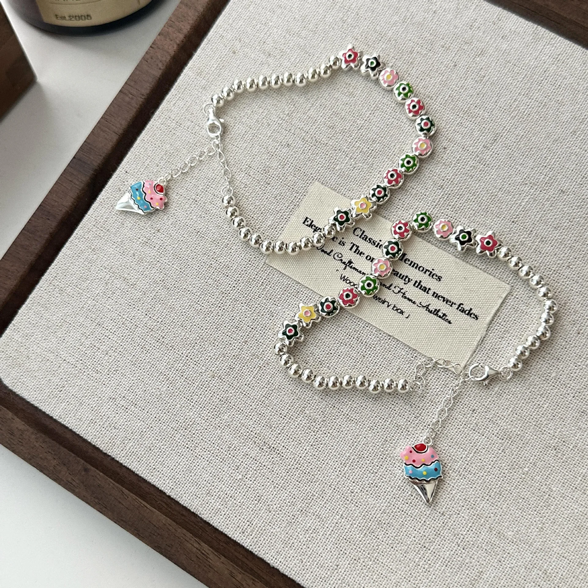 New Arrival Trendy Ice Cream Flower 925 Sterling Silver Female Charm Bracelet Promotion Jewelry For Women Birthday Gifts