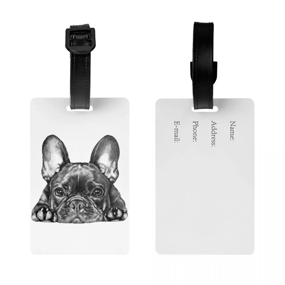 Custom Frenchie Dog French Bulldog Luggage Tag With Name Card Privacy Cover ID Label for Travel Bag Suitcase