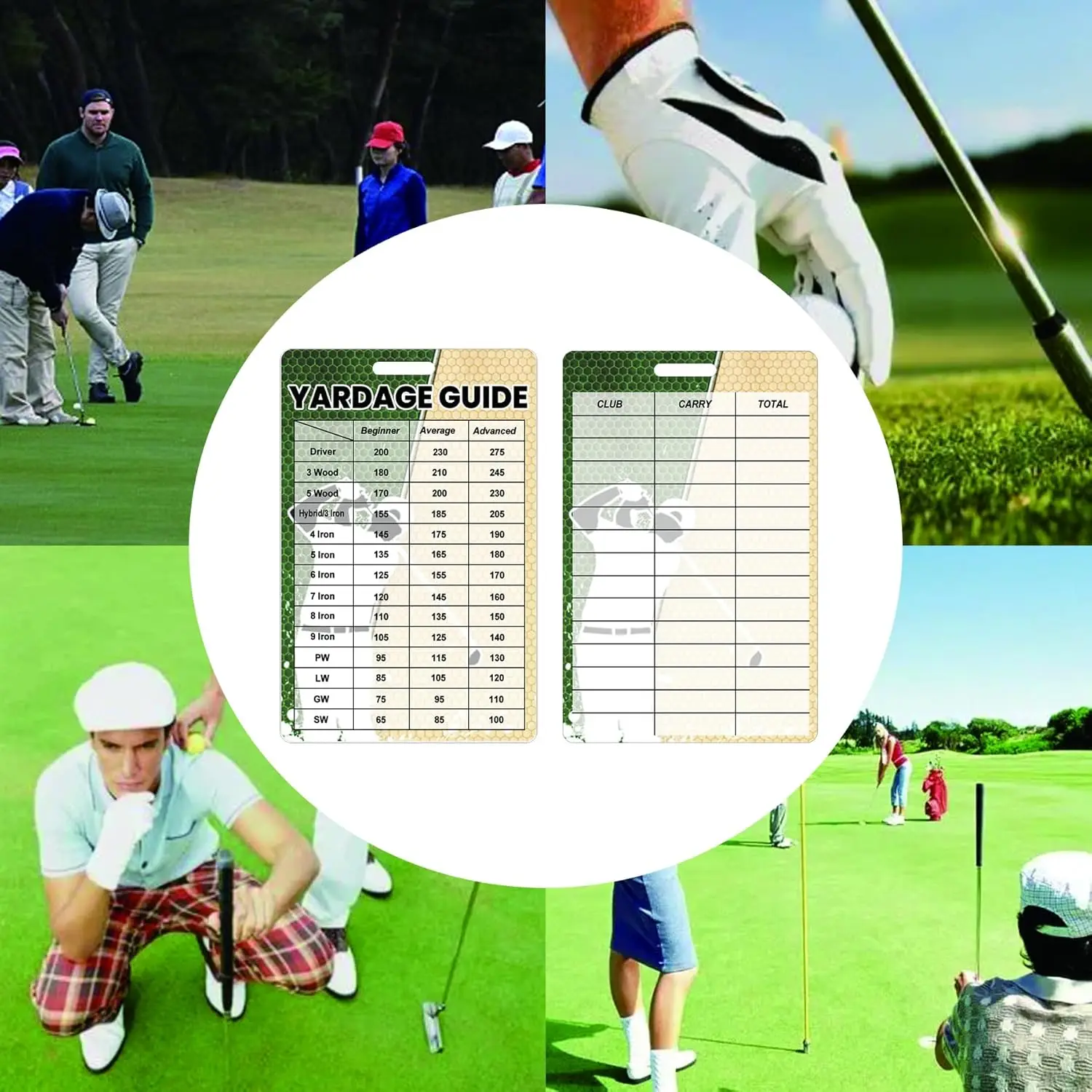 2pcs Golfers Quick Reference Distance Card Golf Club Range Estimation Cheat Sheet Card Golf Club Distance Golf Yardage Guide