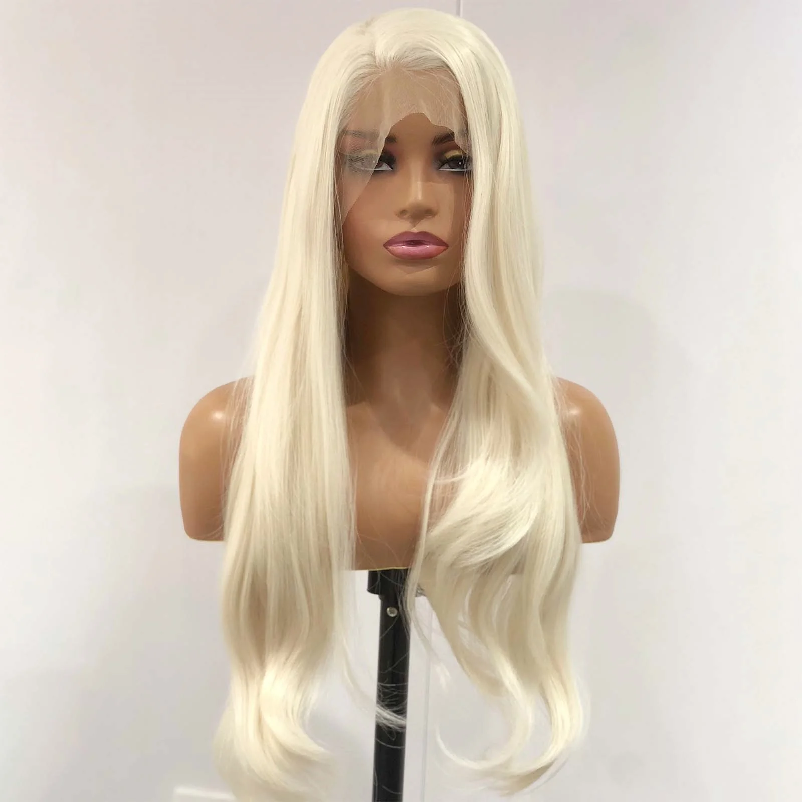 Peluca rubia platino para mujer, pelo sintético ondulado Natural con malla Frontal, largo y liso, color blanco, 13x4, fiesta