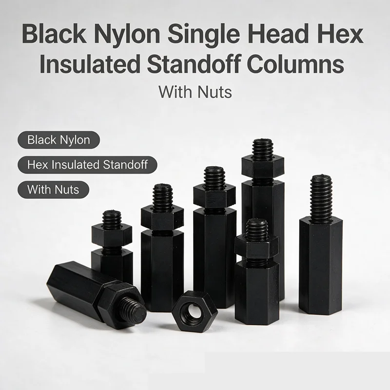 PCB Nylon Spacer Standoff Single Head Hexagonal Through Hole Insulated Isolation Column Black Plastic Screw Column With Nut