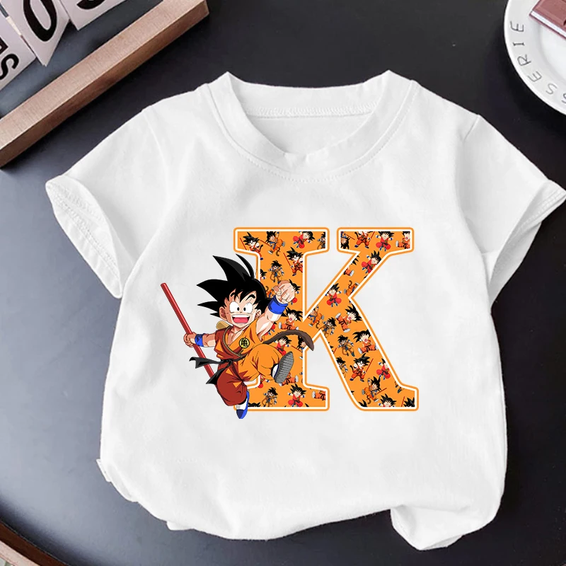 Dragon Ball Goku Kids T Shirt Clothes Tops Children\'s Clothing Summer Cute Short Sleeve Tee Letter A-Z Boys Girls Birthday Gifts