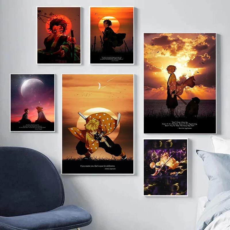 Canvas Painting Print Funny Wall Art Picture Anime In Silhouette Zenitsu Agatsuma Poster for Living Room Decor Cuadros