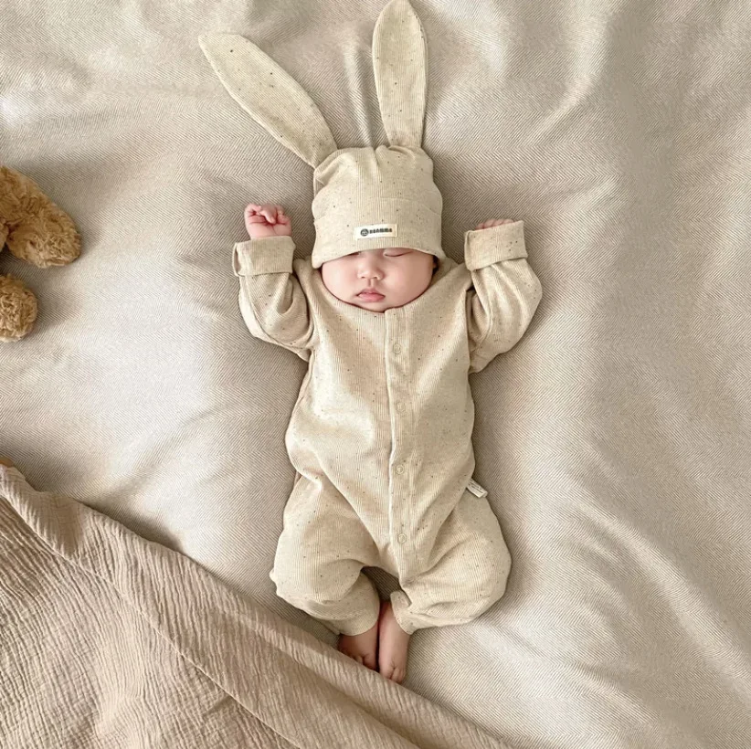 Newborn Baby Girl Boy Easter Romper Rabbit Ear Hat Infant Toddler Longsleeve Jumpsuit Spring 1st Birthday Baby Clothes 3-18M