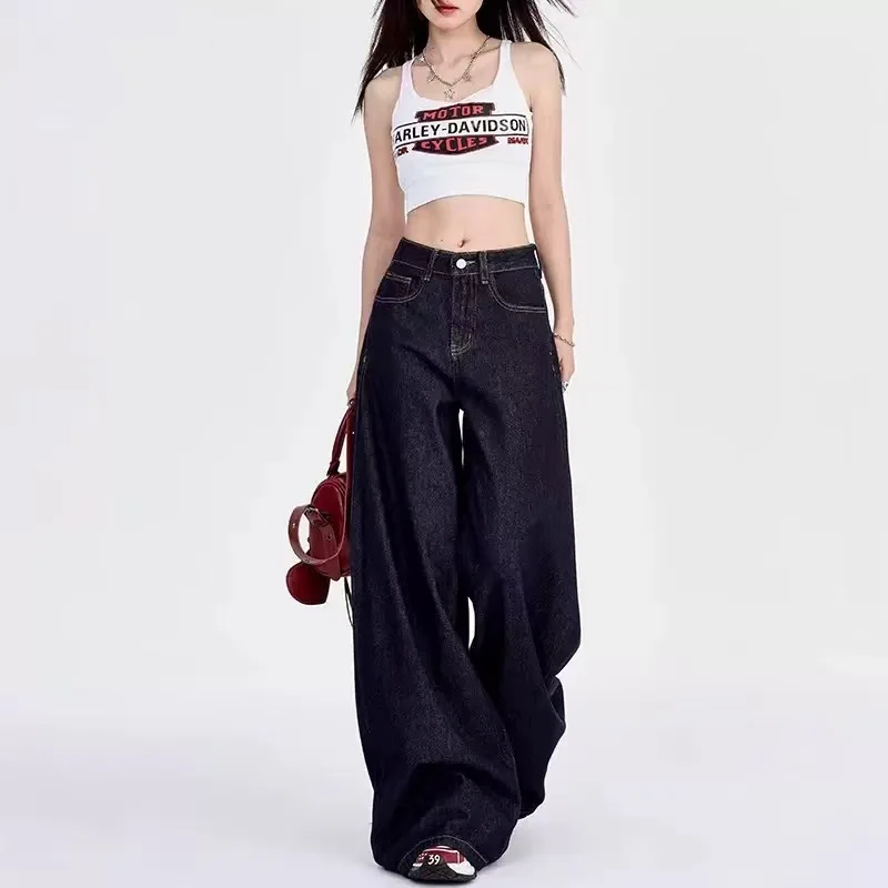 

Корейские модные мешковатые широкие джинсы женские винтажные с высокой талией свободные прямые джинсовые брюки повседневная классическая однотонная уличная одежда Vaqueros