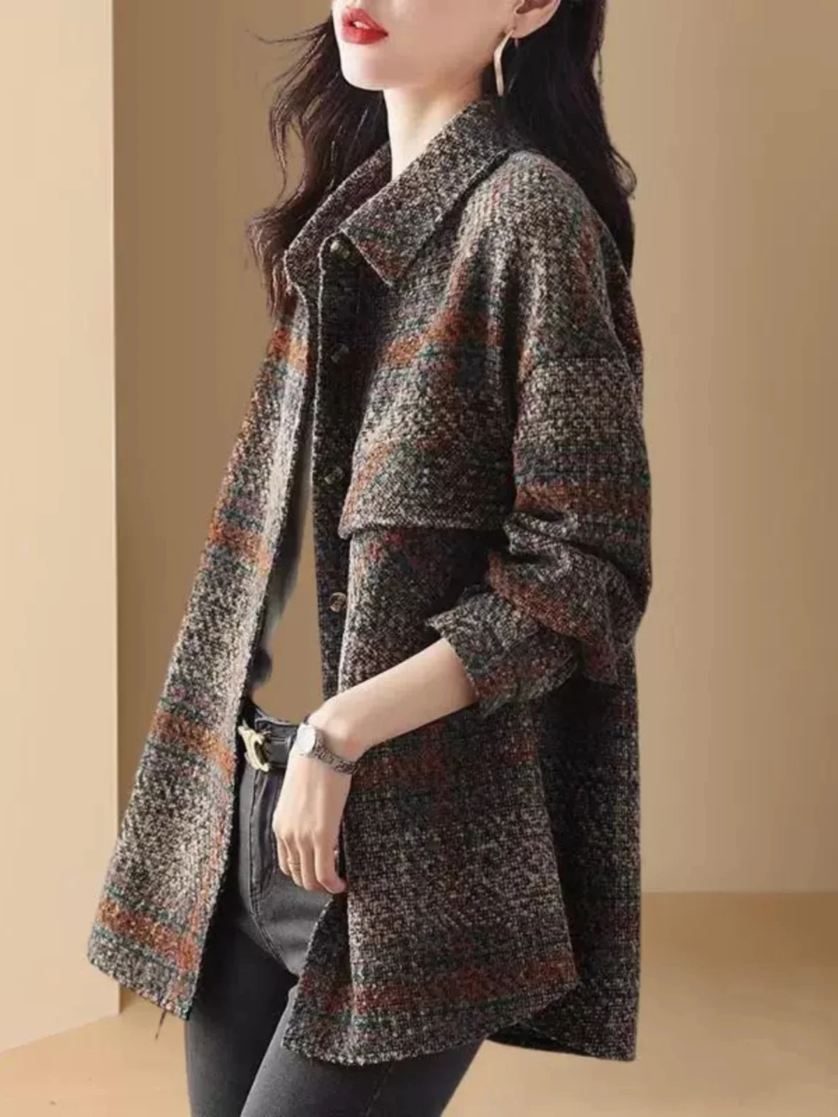 Women's Fashion Coats for Spring and Autumn Vintage Dense Fabric Classical Long Sleeve Loose Casual Blouse Female Daily Jackets