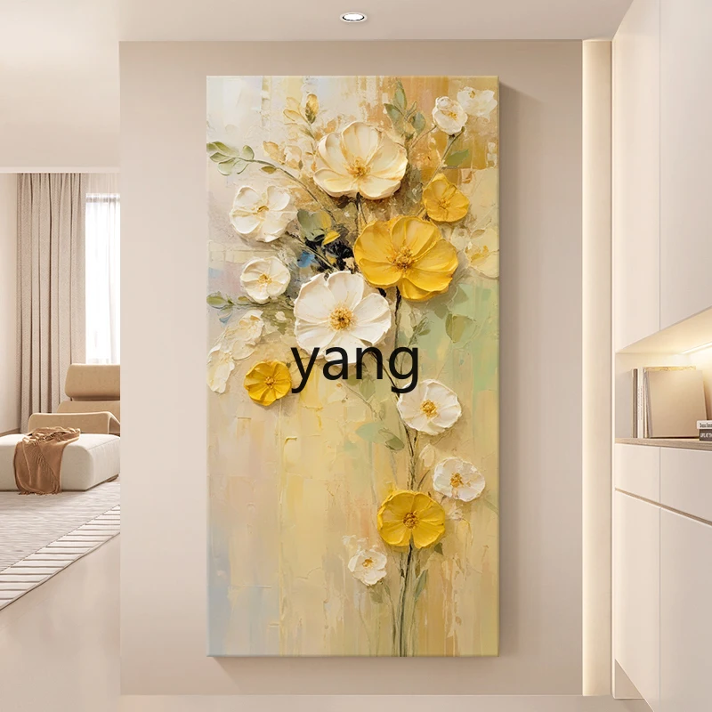 LMM， hand-painted oil painting abstract flower texture living room decorative painting cream wind