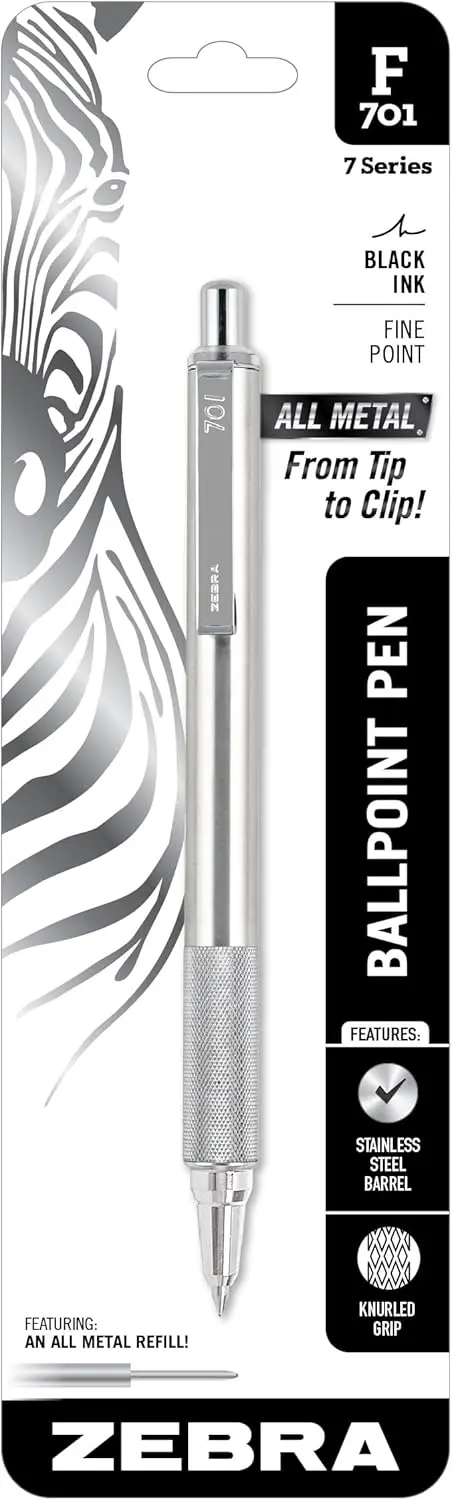 

Heavy Duty Stainless Steel Ballpoint Pen, Fine 0.8mm Black Ink, Knurled Grip, Silent Retractable for Tactical Use