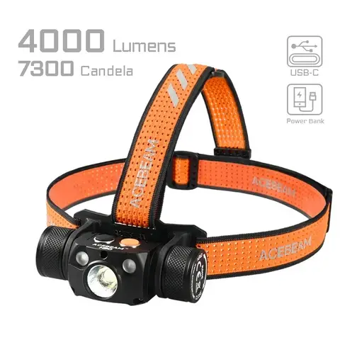 H30 Acebeam Ultra Bright Headlamp 4000 Lumens TYPE-C Rechargeable Headlight available in RED/GREEN/UV/CRI90 Aux LED options