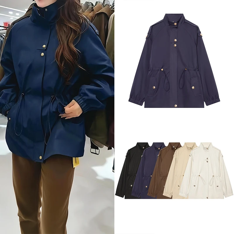 Guobioziy Women's Drawstring Waist Trench Coat 2026 Spring and Autumn New Model French Casual Fashion Trend Slim British Luxury