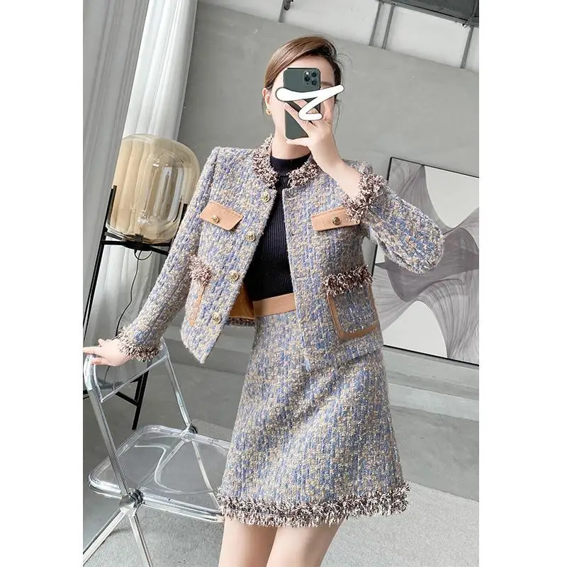 Autumn and Winter Small Stature Tall Appearance Small Fragrance Suit Skirt Feminine Temperament Coat Short Skirt Casual Suit