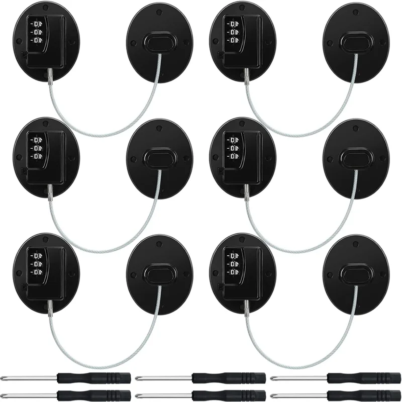 COME 6 Pcs Cabinet Locks With Combination Fridge Lock Combo Child Safety Combination Lock With 6 Screwdrivers (Black) Easy Insta