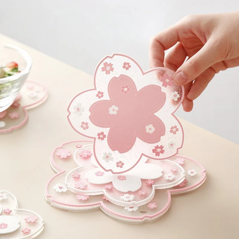 Creative Cherry Blossom Coasters Sakura Transparent Cup Table Mats High Temperature Proof Pot Holder Dishes Bowls Coaster Pads