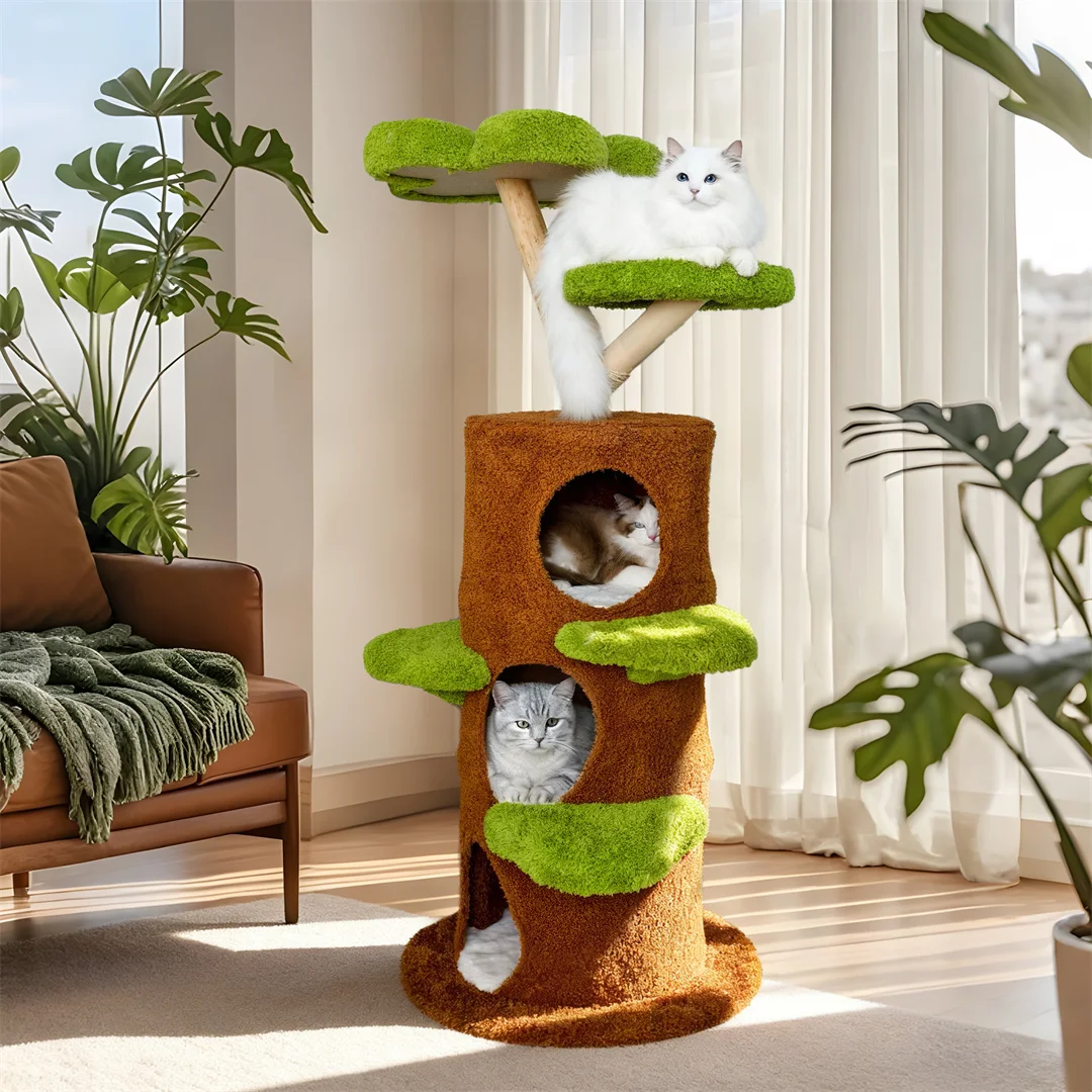 Grüner Mehrstöckiger Katzenbaum Aktivitätszentrum mit Sisal-Kratzbaum und Plüschhöhle für Mehrere Katzen