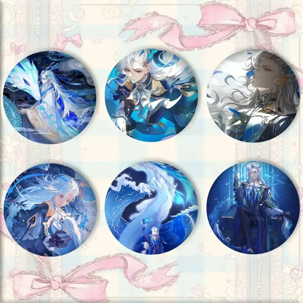 Anime Cartoon Cool Man Genshin Impact Neuvillette Badges Round Cosplay Pin Bag Decor Fans Collect Friends Gifts Brooch