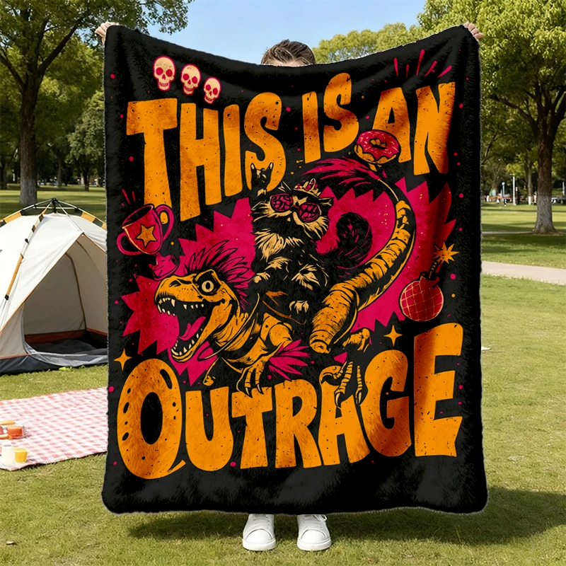 This Is An Outrage Flannel Blanket, Dungeon Crawler Carl Flannel Throw, Carl and Donut Cozy Blanket
