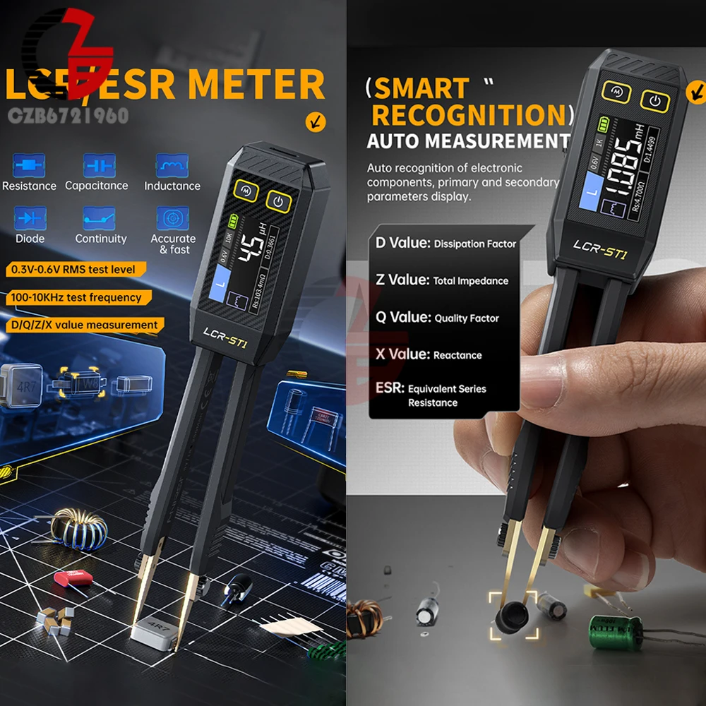 Digital Clamp Multimeter Smart SMD ESR Resistance Capacitance Tester Inductance Diode Electronic Component Test Electrical Meter