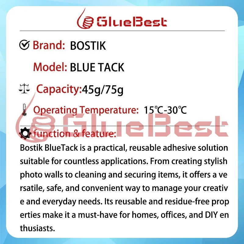 Bostik BlueTack حل لاصق متعدد الأغراض قابل لإعادة الاستخدام لجدران الصور DIY للتنظيف وتثبيت النماذج المنتج الأصلي #6