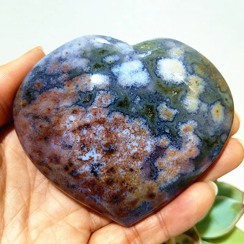 Natural Stone pretty Ocean Jasper Sea Heart Meditation Energy Heart Sorcerer Exorcism Cures Crystal Home Feng Shui Decoration