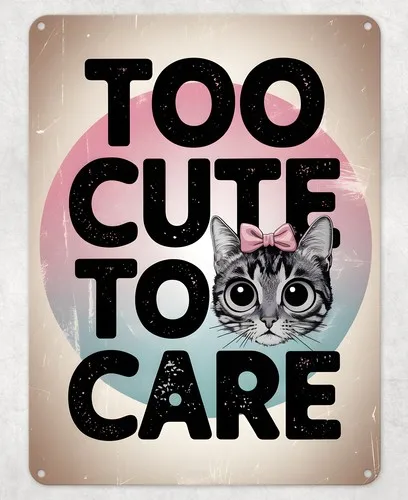 Too Cute to Care Funny Cat Metal Poster Wall Tin Sign Man Cave Shed Home Plaque --Tin Sign