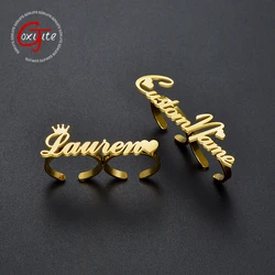 Goxijite Tendy Personalized Double Finger Open Back Ring Custom Crown Heart Name Rings For Women Stainless Steel Jewelry Gift